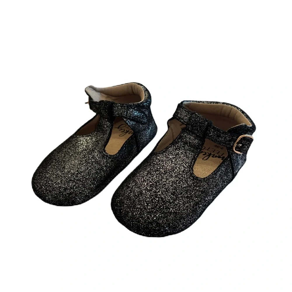 Monkey Feet Black Sparkle T-Bar Mary Jane Shoes Size 2-3Y